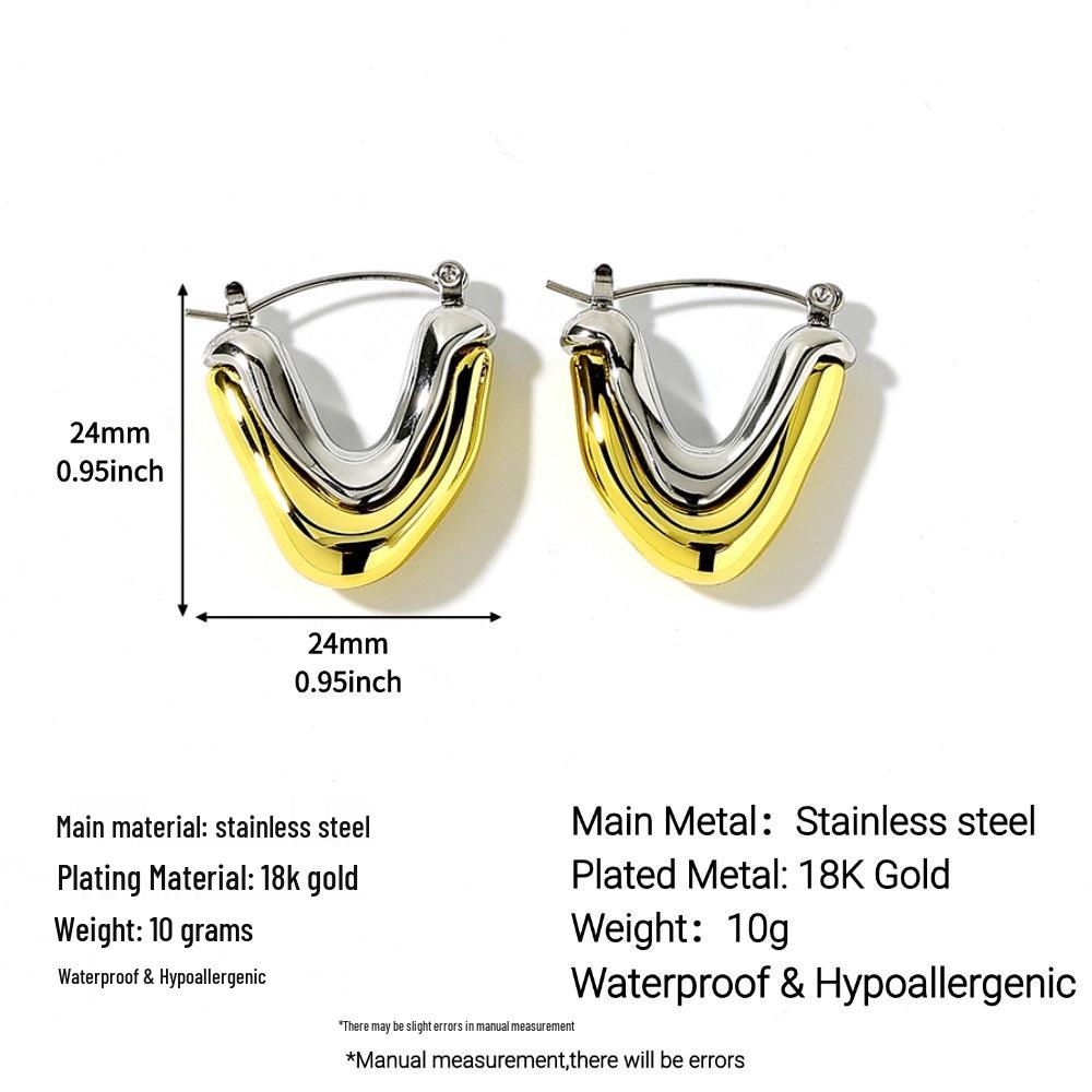 Ying Tai 18K Gold Vacuum-Plated Stainless Steel Titanium V-Shape Geometric Earrings - High Polish, European American Style.
