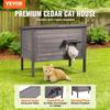 Outdoor Cat House Wooden Feral Cat Shelter with Roof & PVC Door Flaps