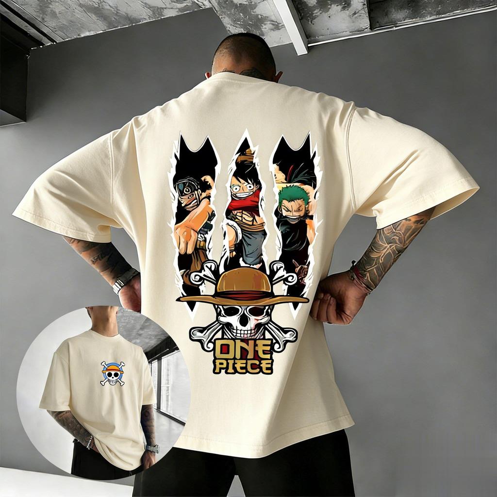 One Piece Character Luffy Zoro and Sanjis Anime Print Shortsleeved Tshirt Street Casual Cotton Top with A Y2K Style