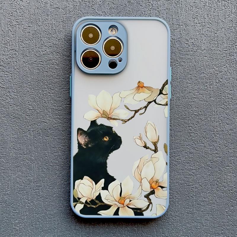 Lovely Black Cats And Flower Phone Case For iPhone 17 16 15 14 13 12 11 Pro Max Mini 15 14 Plus XR X XS Shockproof Back Covers
