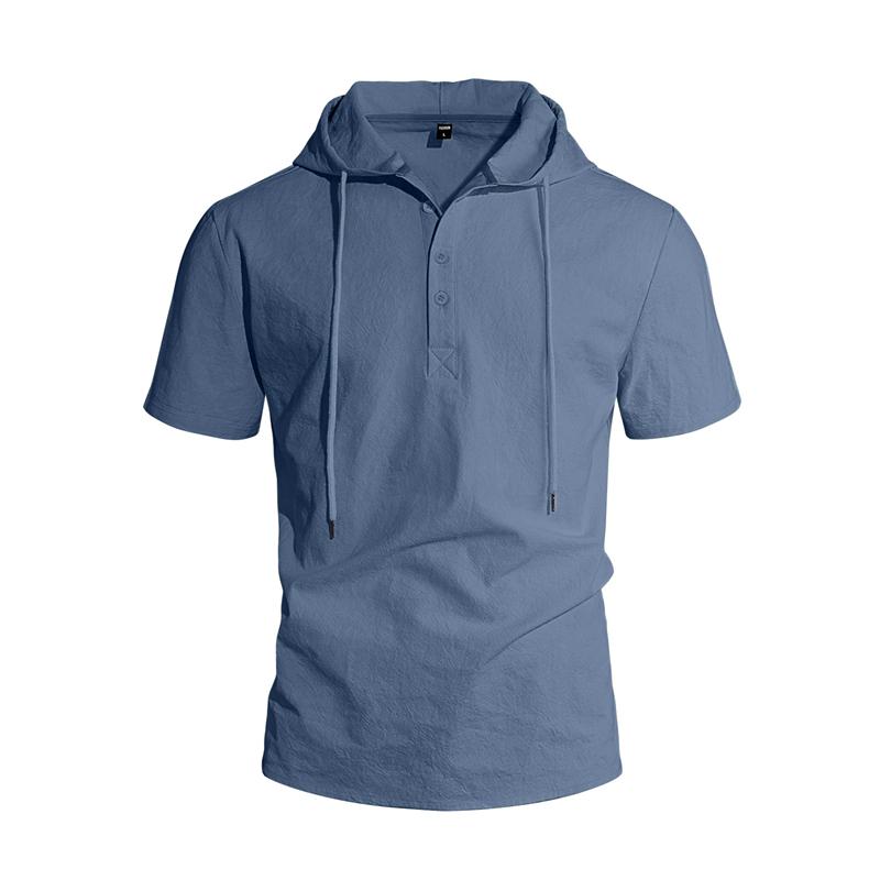 Men's Linen Short Sleeve T-Shirt Beach Casual Hooded Shirt Pure Color Shirt Comfortable Lightweight Breathable Summer Top