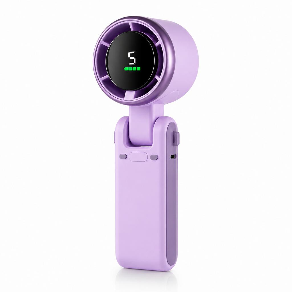 Foldable Handheld Mini Fan, Type C Rechargeable Portable Electric Fan, 5 Speed Wind Adjustable Digital Display Cooling Fan with Lanyard, Dual Use