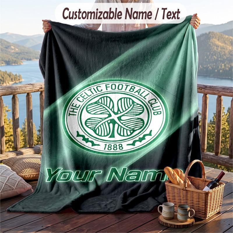 Flannel Blanket Celtic FC Print Custom Name Text Soft Throw for Sofa Bed