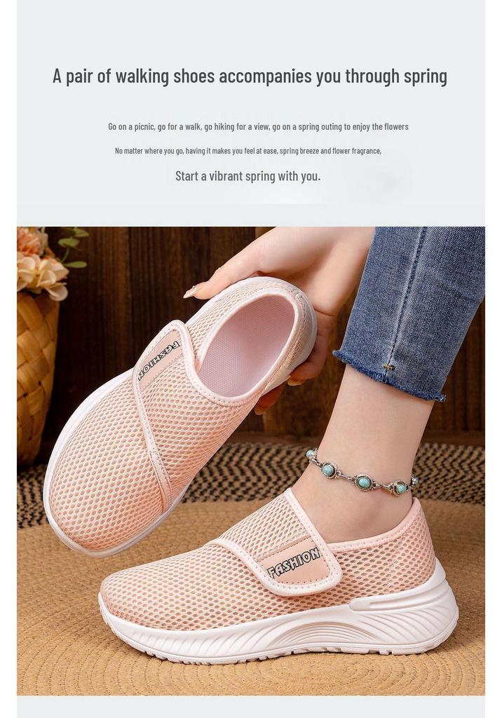Damskie siatkowe buty na rzepy, wsuwane, do chodzenia - Lekkie, przewiewne, codzienne, wiosenne, dla mam