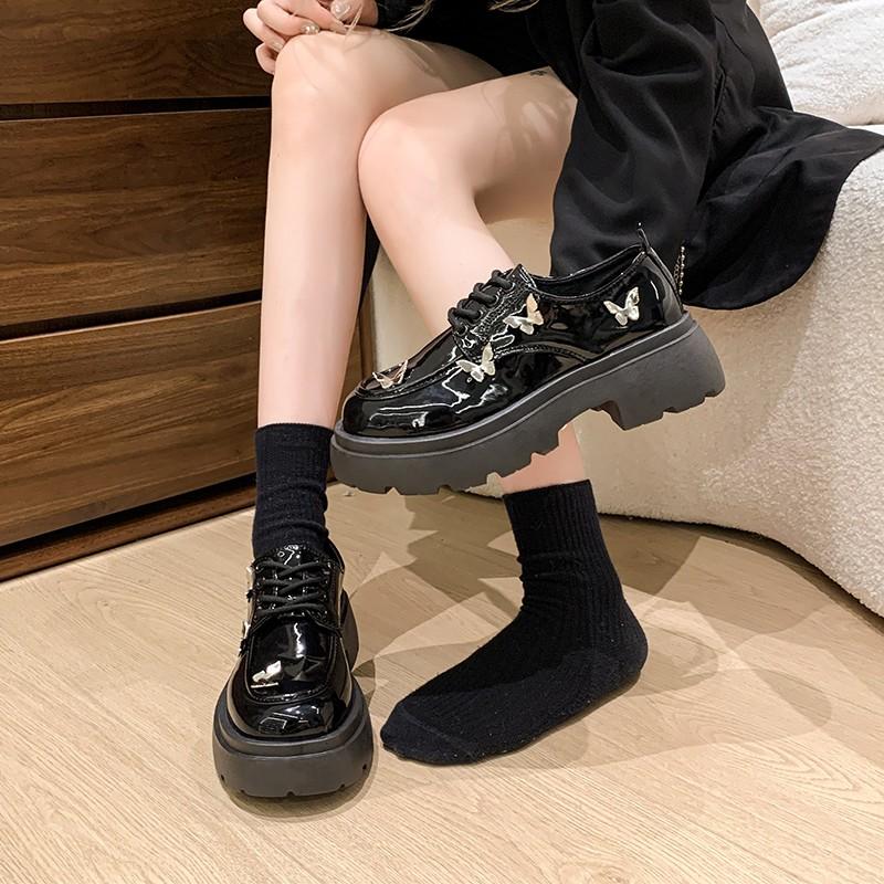 Fashion Shoes Woman Flats Clogs Platform British Style Oxfords Autumn Dress New Summer Creepers  Leather Fall High Mary Janes Lace