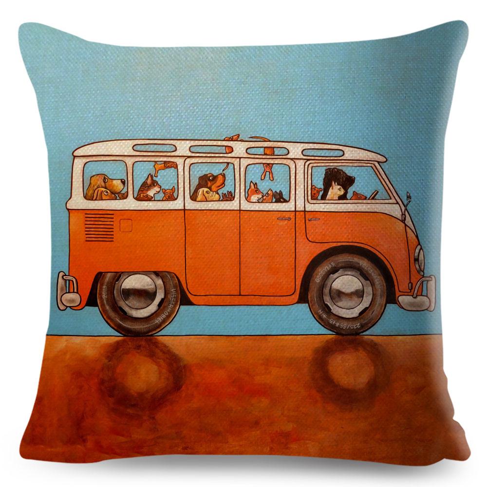 Colorful Cartoon Driving Dog Cushion Cover Decor Lovely Pet Animal Pillowcase Polyester Pillow Case for Sofa Home Car xcm
