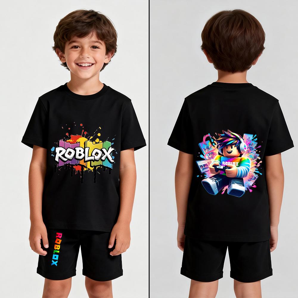 Men's Cartoon Game Printed T Shirt and Shorts 2 Piece Set Summer Casual Outfit for Men's and Women's Clothing Top