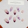 3D Stereo Floral Nail Art with Handmade Rhinestones - French Almond Purple Gradient Nail Tips