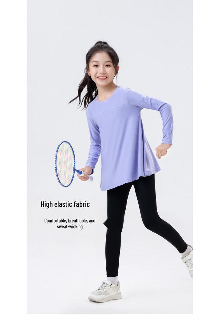 Completo Fitness da Bambina con Pullover a Maniche Lunghe Asciugatura Rapida e Leggings Squalo