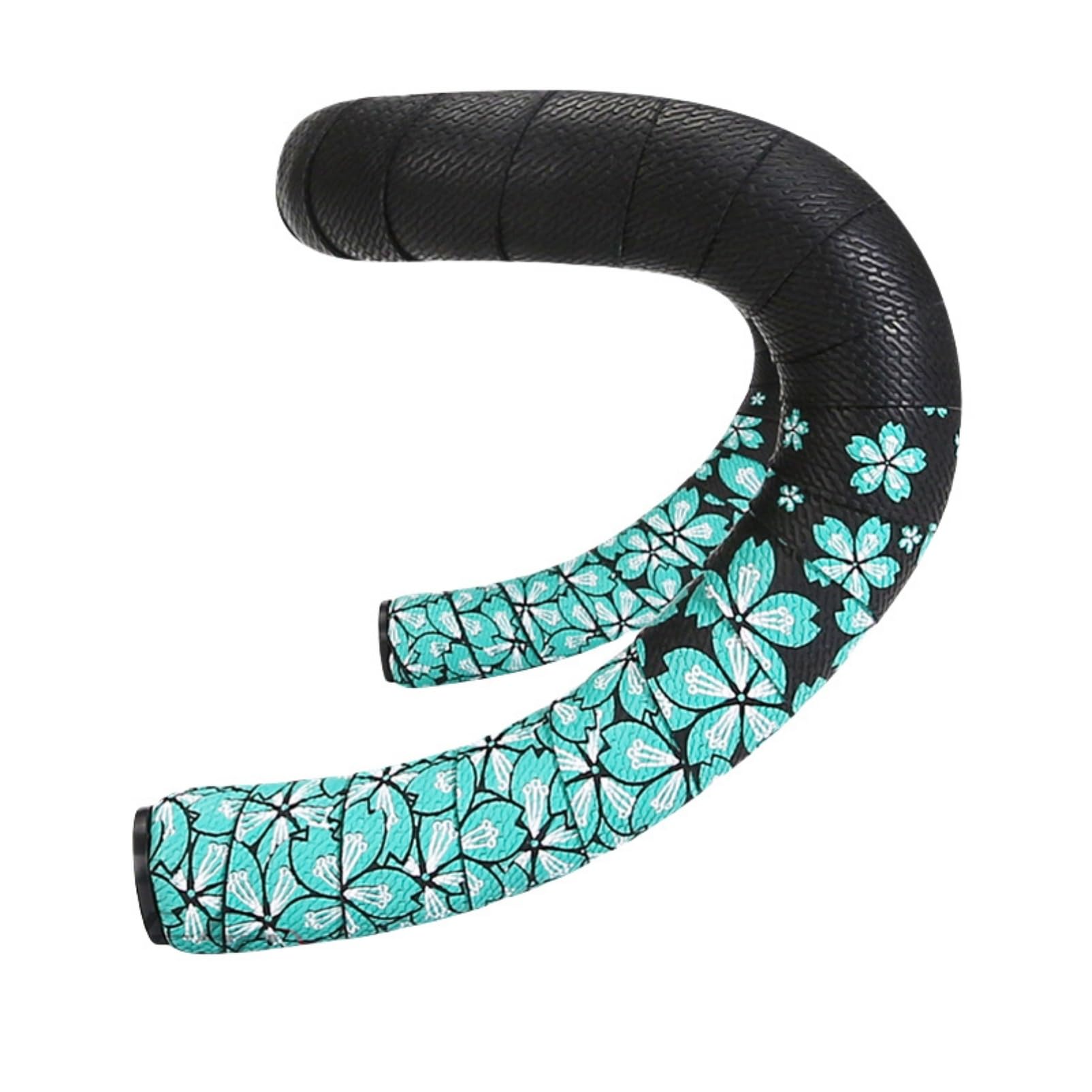

COZENTA Bicycle Bar Tape for Drop Road with End Left and Right Cherry Blossom Pattern Handlebars, Bikes, Plugs, Set, (Black/Green)