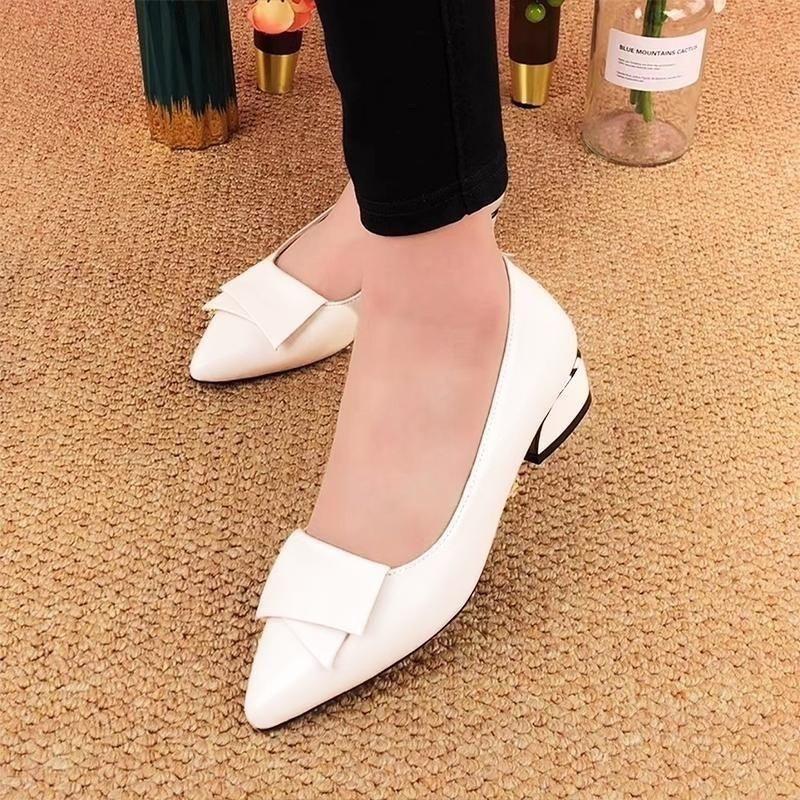 Fashion Ladies Pumps Moccasins Normal Leather Casual Black Low Heel Elegant Pointed Toe Women's Shoes Office High Quality Korean Style E
