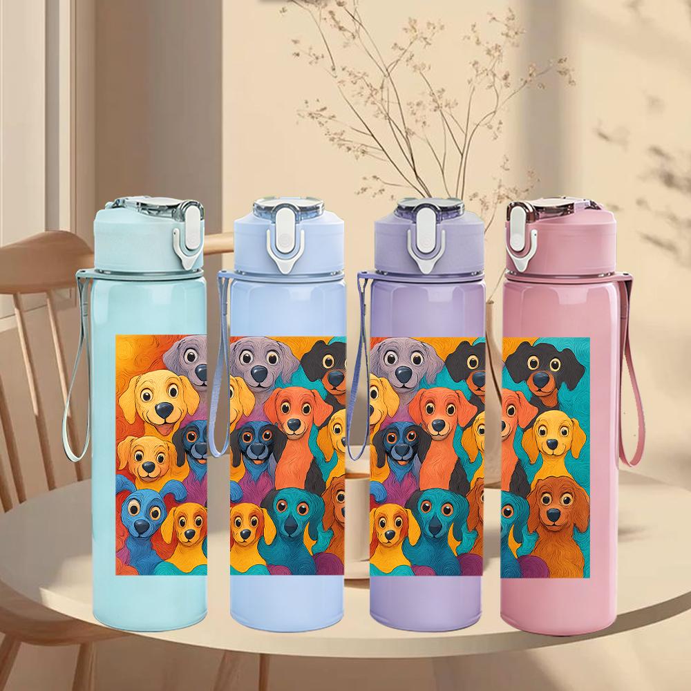 1PC Multi Breed Dog Collage 750ml Color Plastic Sports Water Bottle Leakproof Flip Straw Lid For Sports Office Home Use