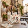 Boho Floral Canvas Tote Bag Stylish Casual Large Capacity Daily Shoulder Handbag