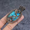 Natural Tibetan Turquoise Gemstone Copper Wire Wrap Jewelry Pendant 2.84" K8r66