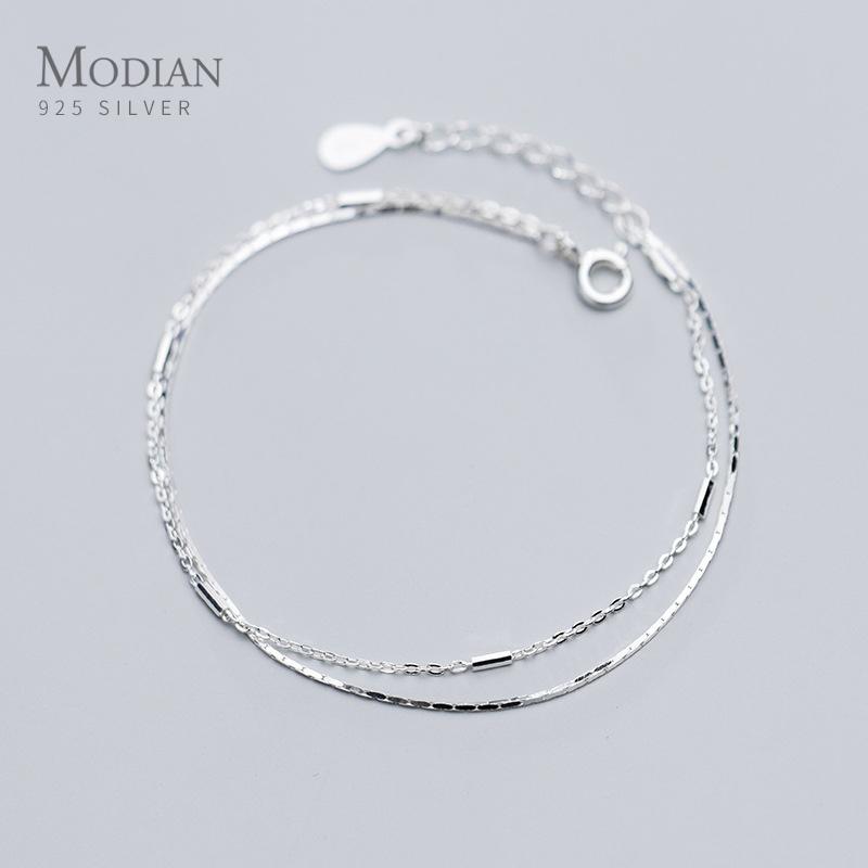 Modian 2 color Silver Bracelet for Women Fashion Geometric Double Layer Link Chain 925 Sterling Silver Korea Style Fine Jewelry