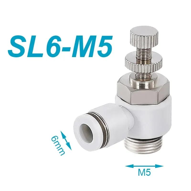 Pneumatic Hose L Type SL Throttle Valve 1/4 3/8 1/2 Thread White Cylinder Speed Control Connector Accessories Speed Controllers