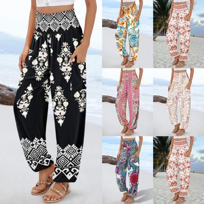 Women's Summer Loose High Waist Printed Casual Trousers