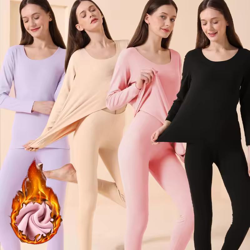 Women's Seamless Thermal Underwear 1 Set Winter Warm Clothing Comfortable Underwear Ladies Sexy Solid Lingerie Long Warm Set
