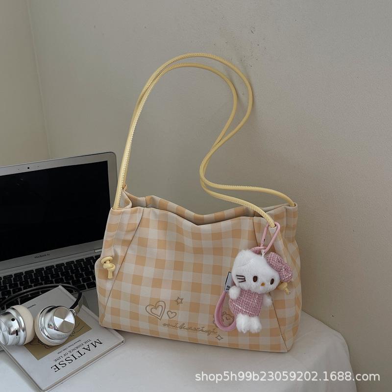 Large-capacity Contrasting Color Plaid Backpack Women's Summer New Fashion Shoulder Tote Bag Trendy Women's Bag