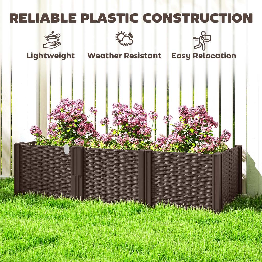 Plastic Raised Garden Bed, Modular Planter Box Kit, Garden Fence Edging Border for Flowers, Vegetables, Herbs, Brown