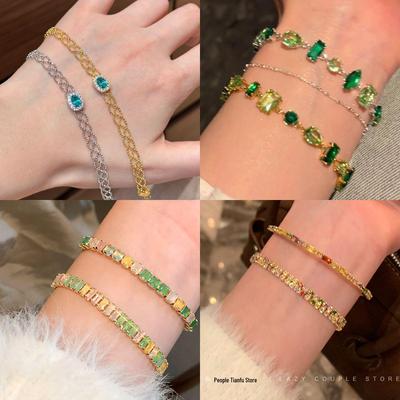 French Zirconia Sugar Cube Bracelet - Elegant Light Luxury Bangle for Fresh, Simple Fashion