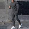 2Pcs/Set O-neck Long Sleeve Mid-rise Elastic Waistband Pockets Men Outfit Spring Autumn Solid