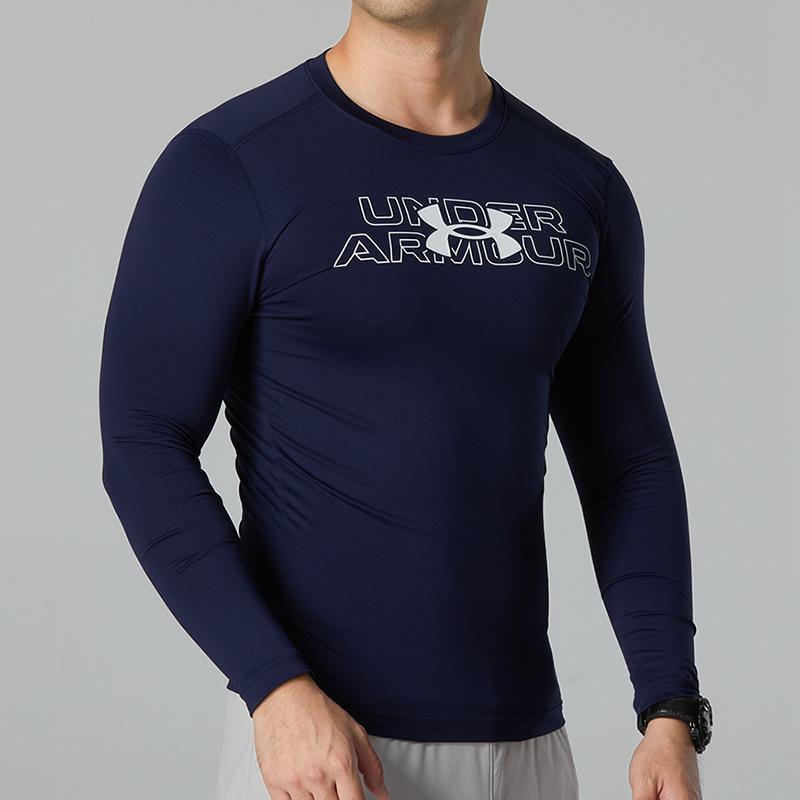 Under Armour Round Neck Training Sports Long Sleeve Compression Shirt Men Tops Navy-Blue 1369728-410