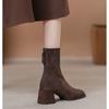 Versatile temperament French suede high-heeled short boots women's new thick-heeled square-head elastic thin boots in autumn and winter 2025