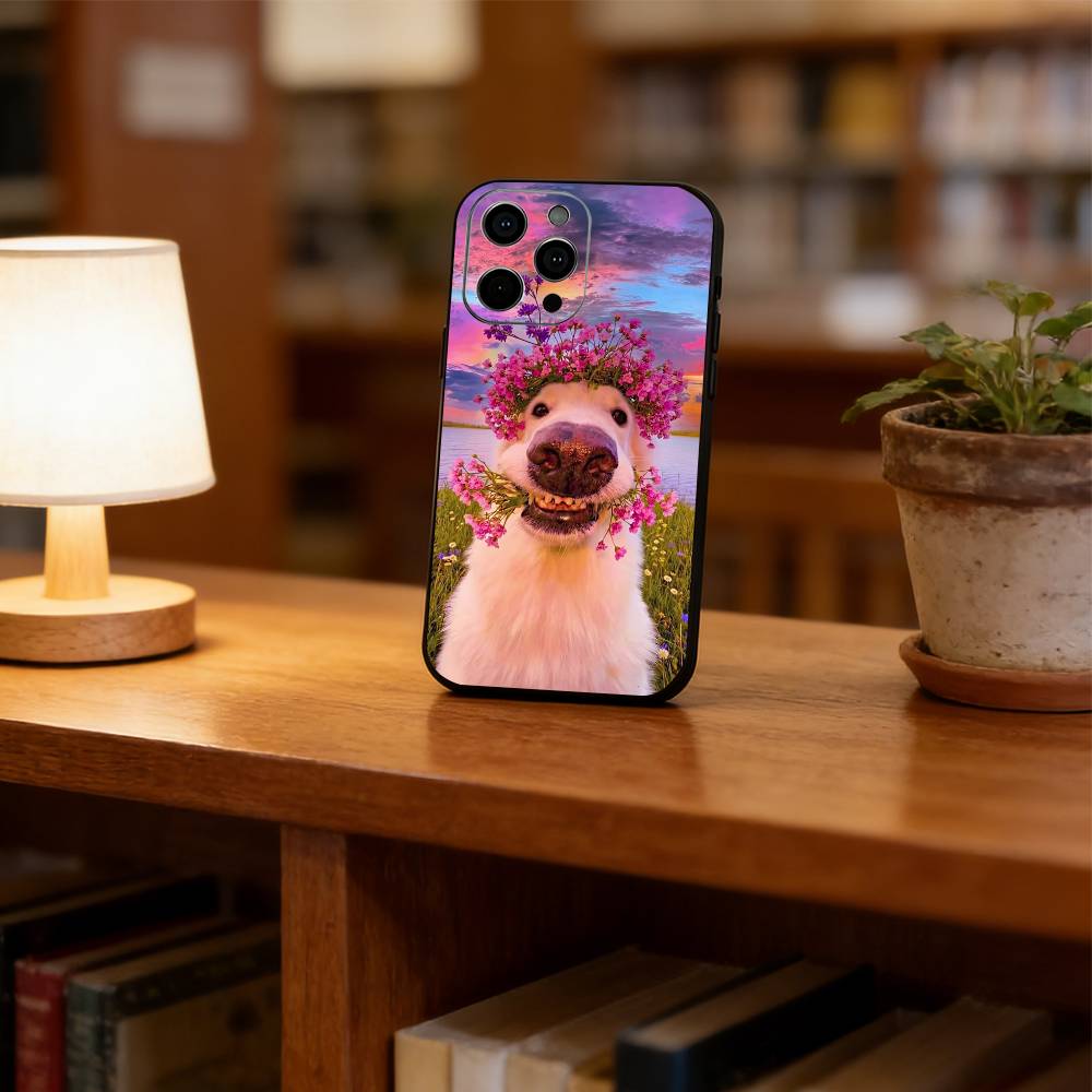 Sunset & Dog Phone Case Phone Case For iPhone 17,16,15,14,13,12,11 Plus,Pro Max,XS,Soft Silicone Black Cover