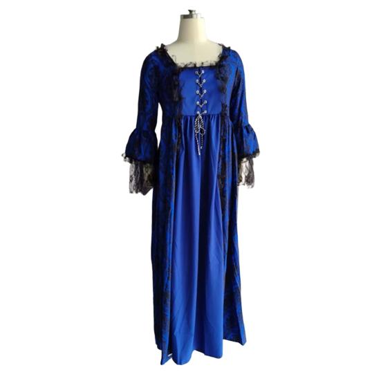 

Medieval Renaissance Queen Ball Gown Bell Sleeve Maxi Dress Halloween Costume M темно-синий