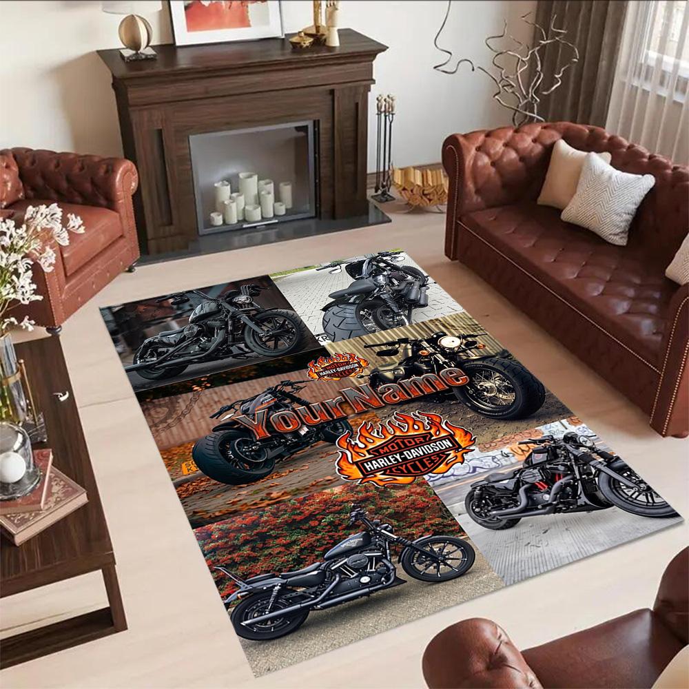 Harley-davidson Motorcycles Customizable Name Carpet Perfect for Decorate Room Entryway Bedrooms Dining Room Anti-slip Rug Office Home Decor