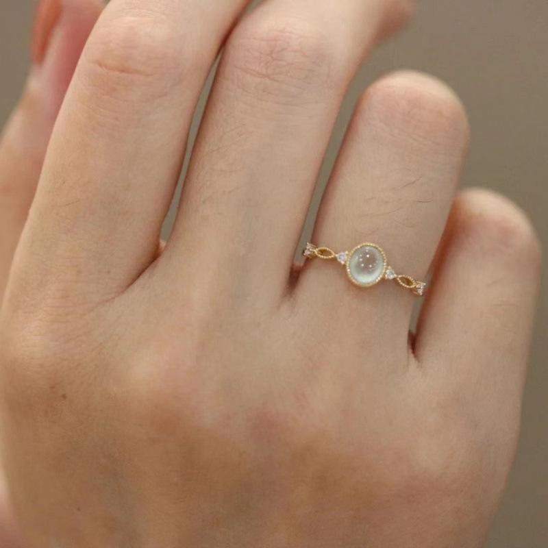 New Style Ice Jade Chalcedony Open Ring with Diamond Accents – Top Seller on Influencer Streams – Perfect Birthday Gift for Girls