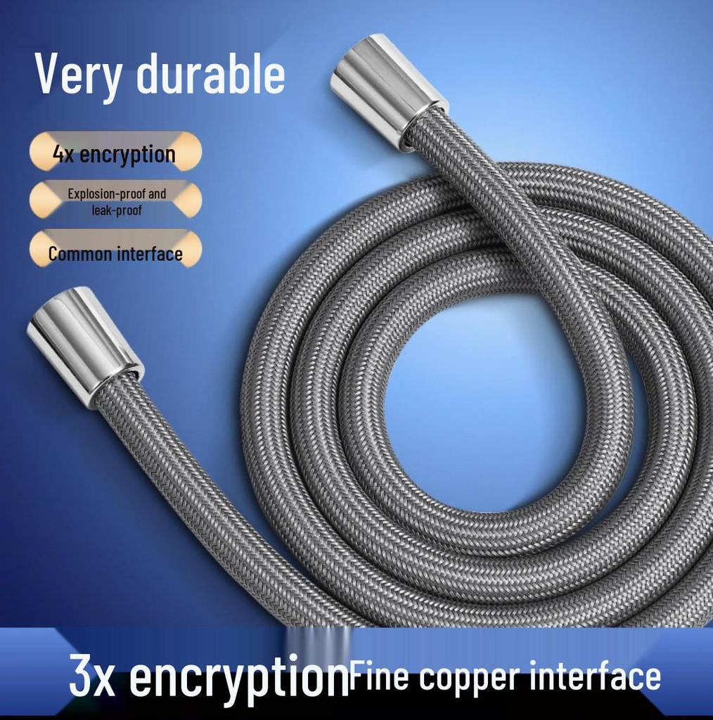 Reinforced Nylon Silk Shower Hose, Stainless Steel Anti-Scald, Anti-Tangle, Explosion-Proof, Flexible and Universal Fit