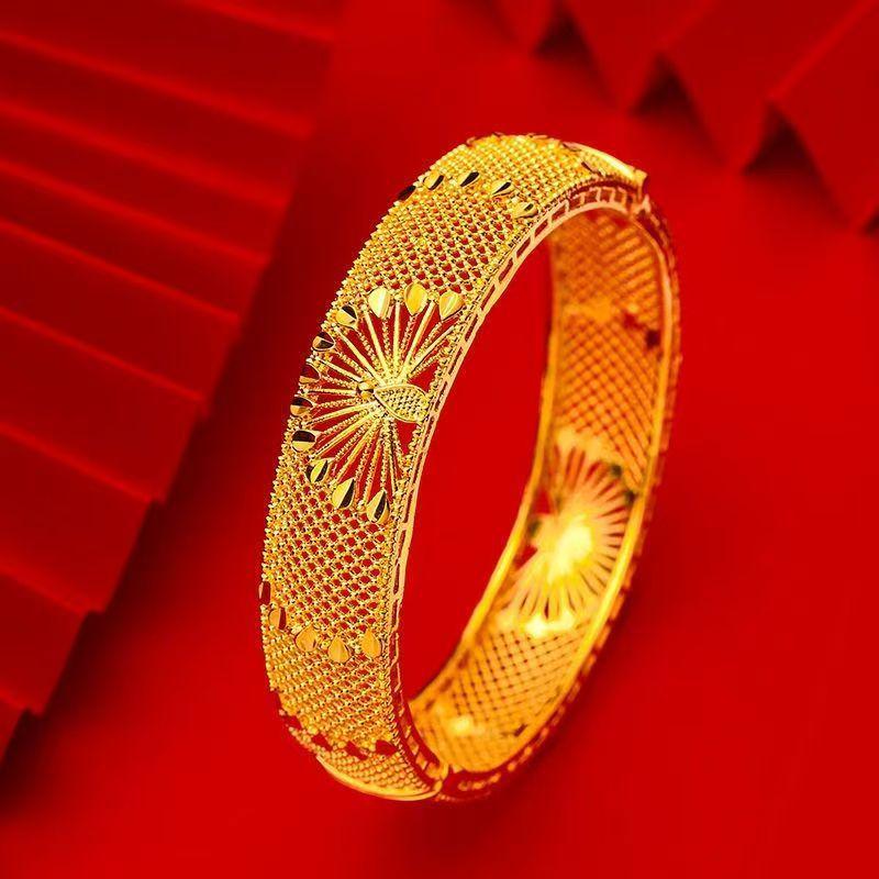 Вьетнамский этнический стиль Позолоченный латунный ажурный браслет-павлин