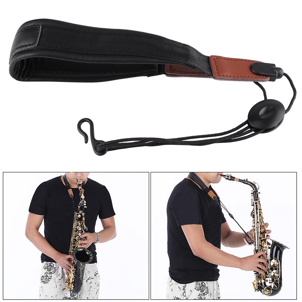 Universal Adjustable Soft PU Leather Neck Strap with Metal Hook Music Parts for Saxophone