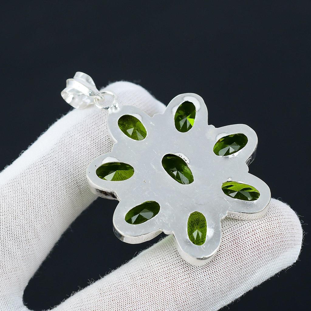 Peridot Gemstone Silver Antique Pendant, 925 Sterling Silver Pendant, Silver Peridot Jewelry, Peridot Gemstone, Handmade Pendant For Gifts