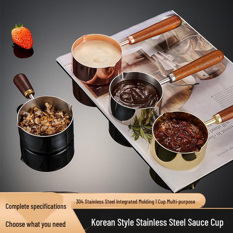 304 Stainless Steel Sauce Cup with Wooden Handle, Custom Logo, Multiple Specifications - Ideal for Steakhouses & Restaurants.