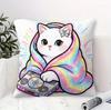 Kawaii Cat Print Throw Pillow With Pillow Inserts Cute Kitty Wrapped In Blanket Cushions Fashion Sofa Bed Decor Gift Christmas