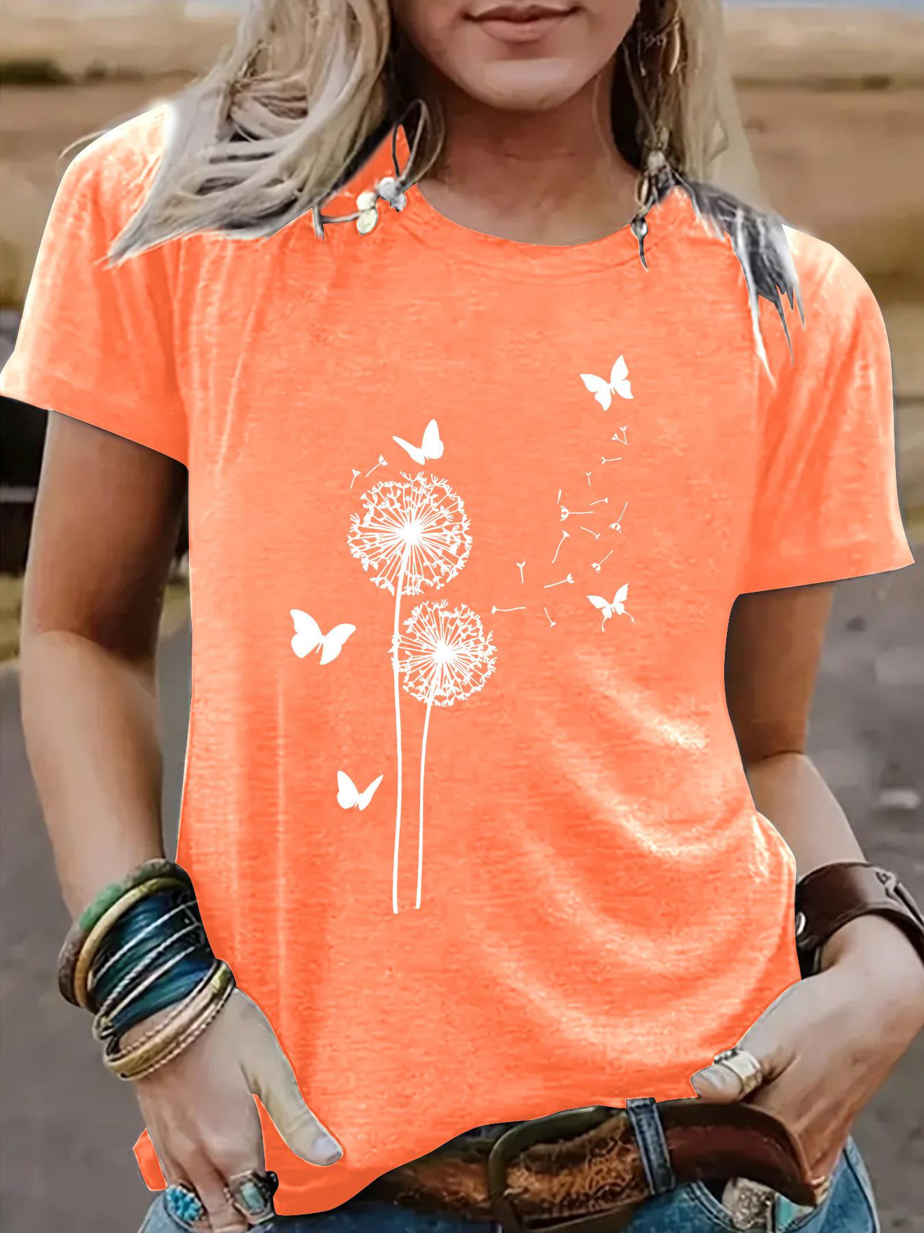 

Женская футболка с круглым вырезом и коротким рукавом с рисунком одуванчика: Европейская и американская летняя мода. XXL