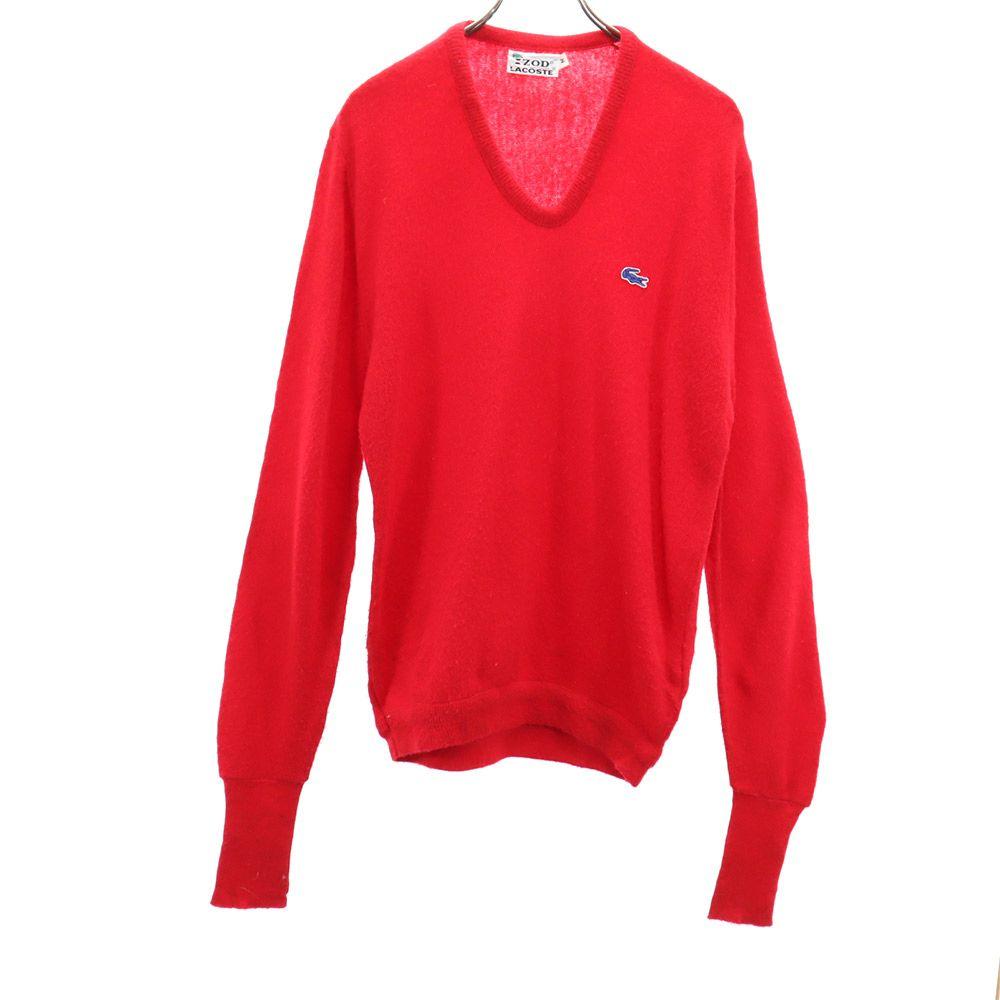 Lacoste 70s Vintage Izod Spool Tag Long Sleeve V Neck Sweater 2 Red Knit Men's Used