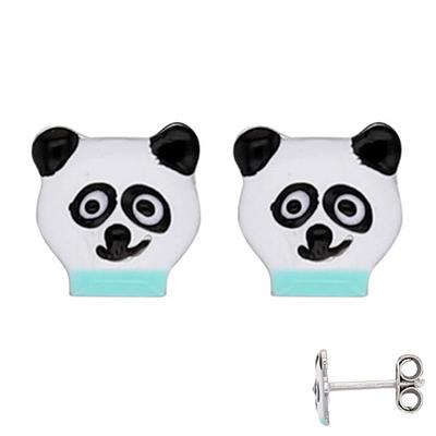 [Q6015] - Silberohrringe 'Panda' weiß grün - 7x7 mm