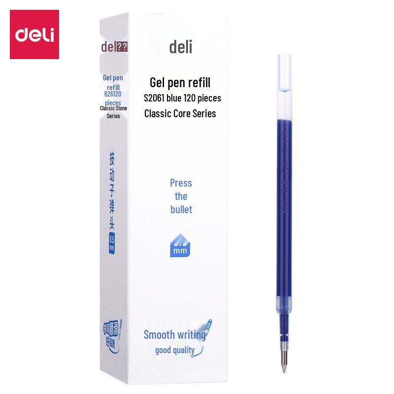 De.Li S206 Click Pen Refill, Large Capacity, Bullet Tip 0.5mm, Black/Red/Blue/Dark Blue, 20-Pack