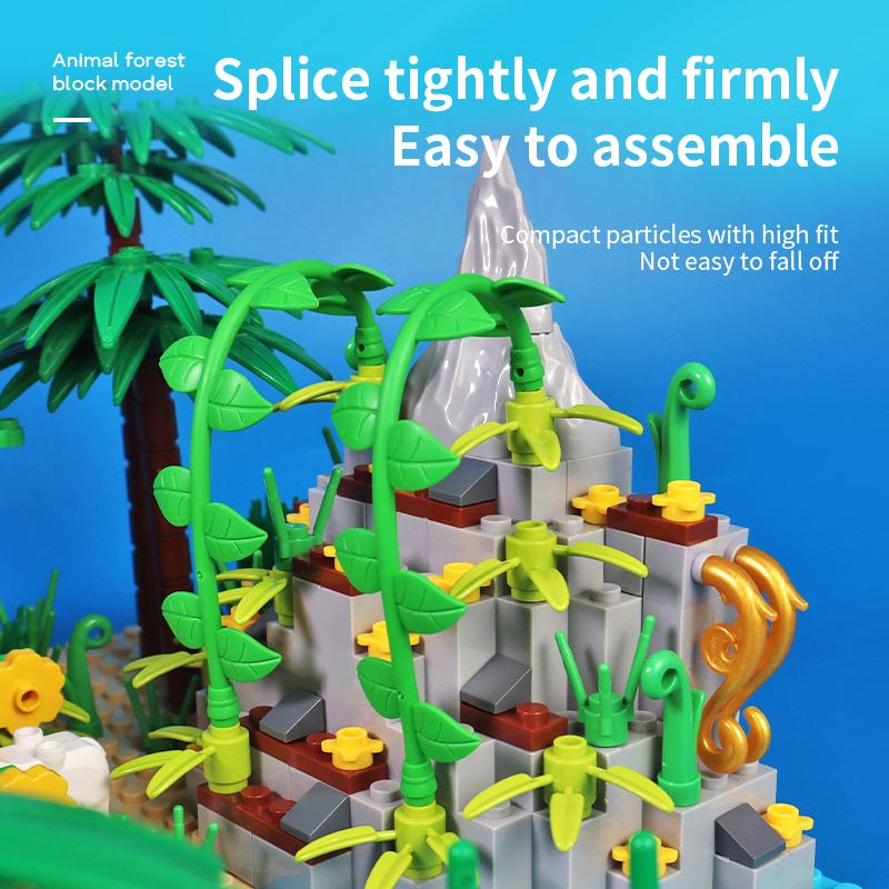 MOC Jungle Wild Animals Building Blocks DIY Toys for Boys Girls Forest Trees Blocks Compatible City Baseplate Kids Montessori