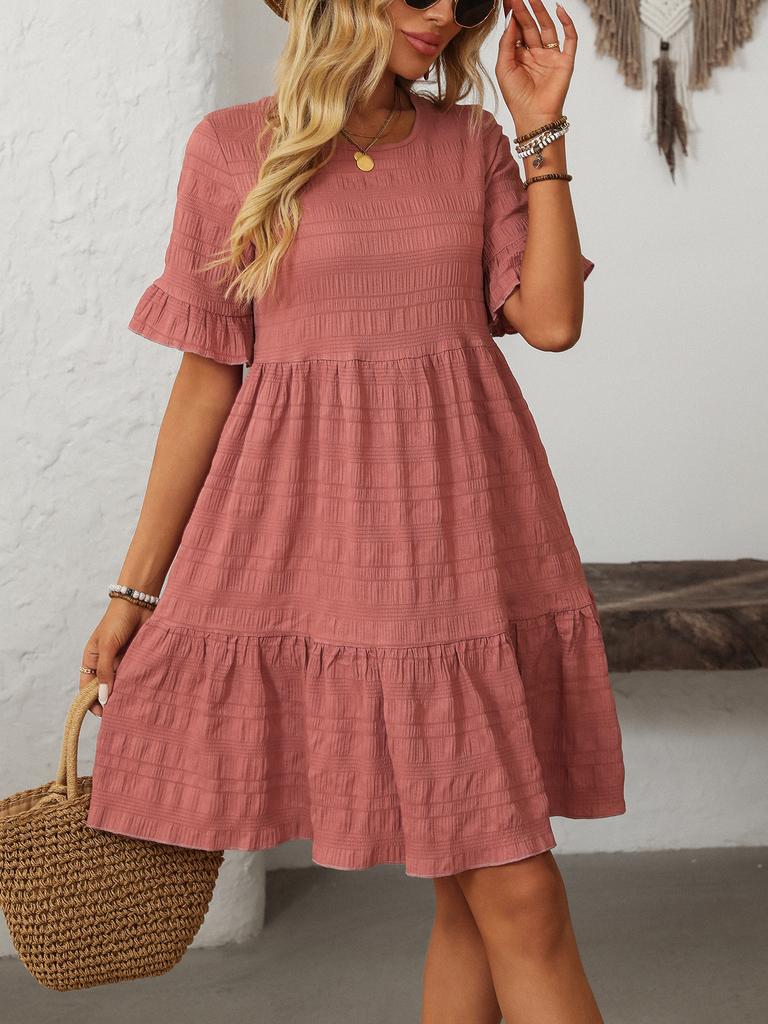 2025 New Women's Loose Casual Short Sleeve Flowy Summer Dress, Lightweight Breathable A-Line Tunic Dress with Pockets