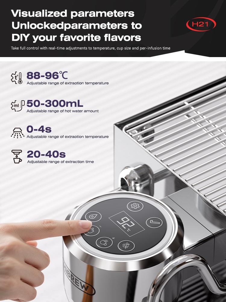 Máquina de Café Espresso Comercial HiBREW H21, Control de Temperatura PID, Sistema de 3 Calderas, Tanque de Agua de 1.8L, Cafetera para Cappuccino Latte