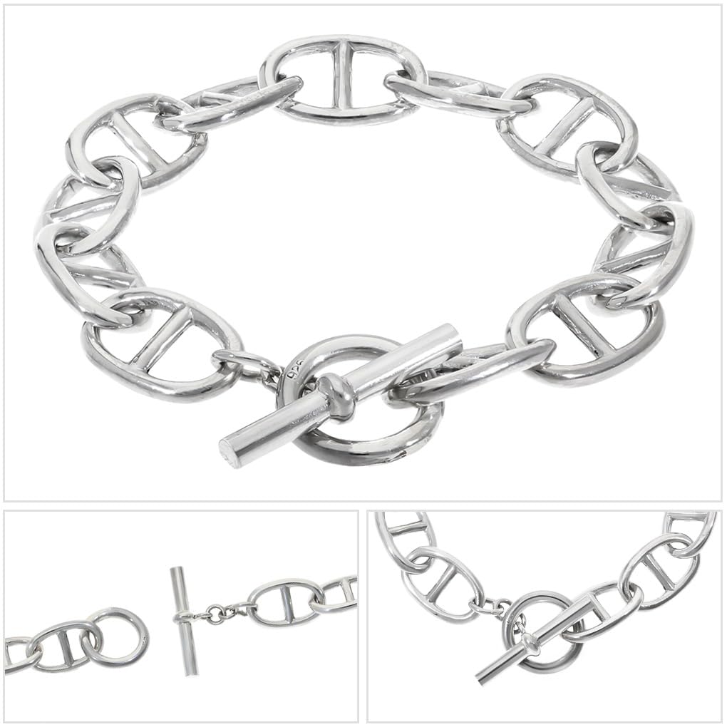 Gin no 925 Sterling Silver Anchor Chain Bracelet with Mantle and Simple Toggle Clasp [Shinjuku Kura] T-Bar, 18cm, Marine/Marina Design,
