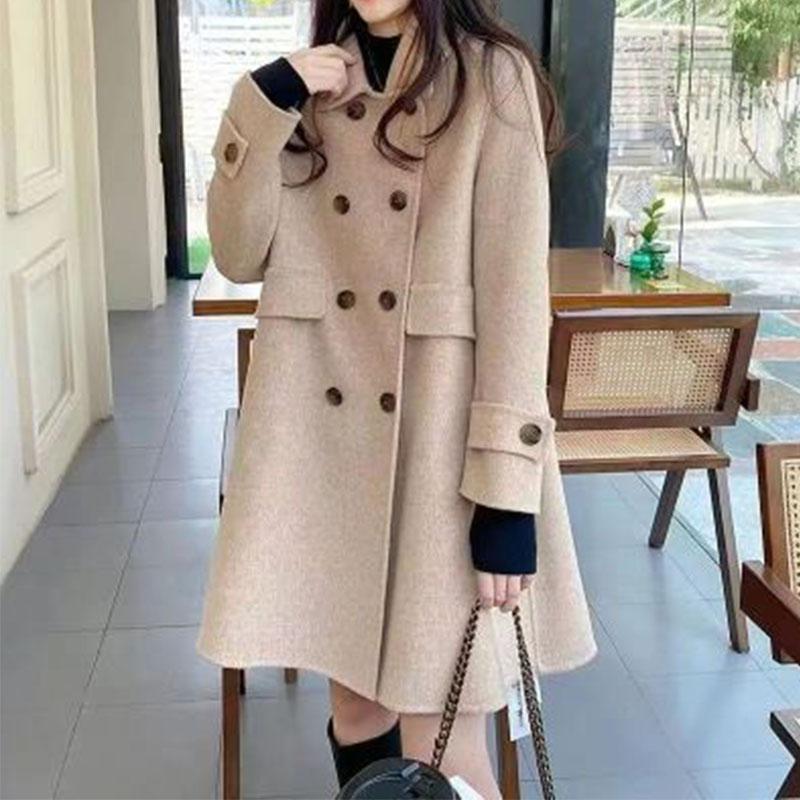 

Hepburn woolen coat for women s autumn and winter 2025 Korean version of the new thin and thickened black woolen coat 2XL бежевий
