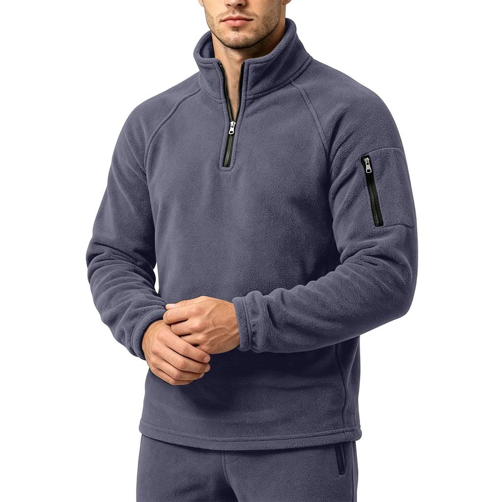 Herren Pullover Jacke mit Stehkragen, Warmes Outdoor Halb-Reißverschluss Sweatshirt für Herbst und Winter