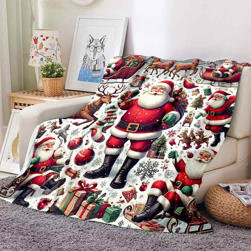Cartoon Santa Claus Merry Christmas Snowman New Year Gift Soft Flannel Blanket for Beds Bedroom Sofa,Throw Blanket for Cover