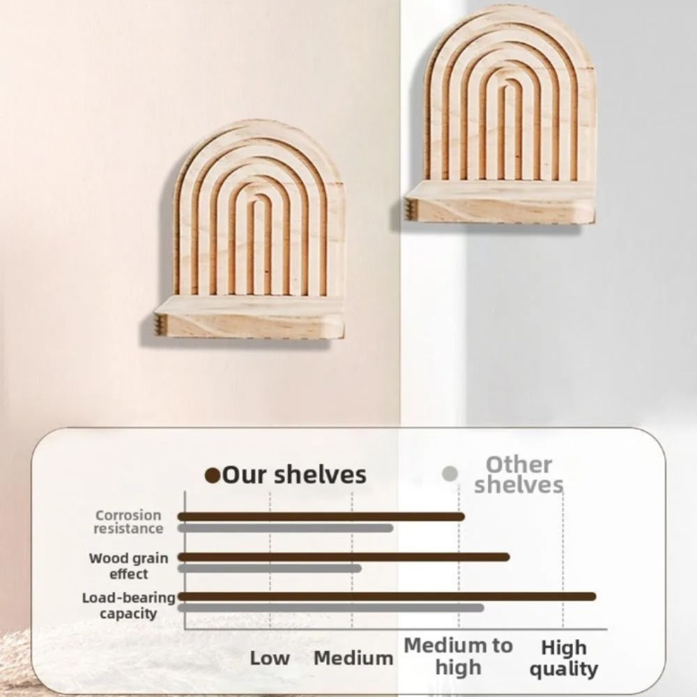 Threaded Construction Wall Mounted Shelves Wooden Material Arched Wall Shelves  Wall Decoration